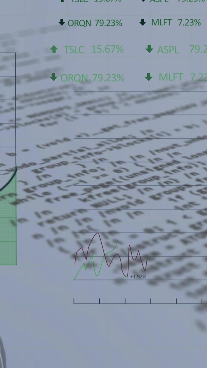 Animation of data processing and stock market over caucasian businesswoman