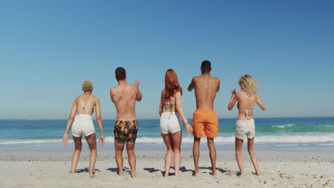 amigos adultos jóvenes divirtiéndose en la playa 4k