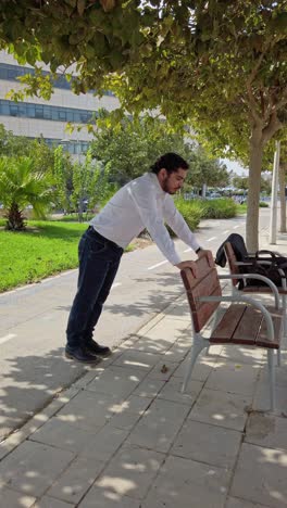urban professional taking a stretch break