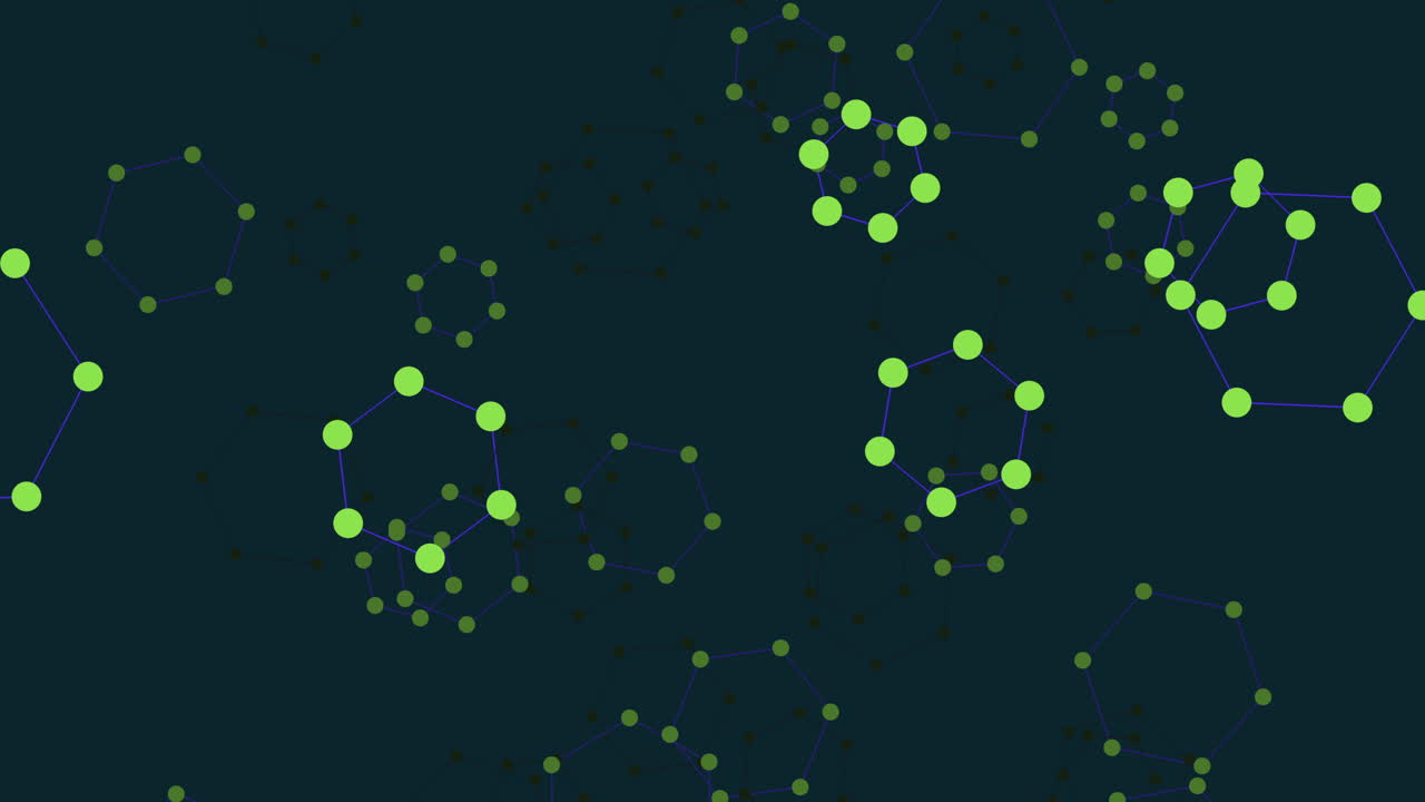 Flying hexagon shapes with dots and lines on gradient