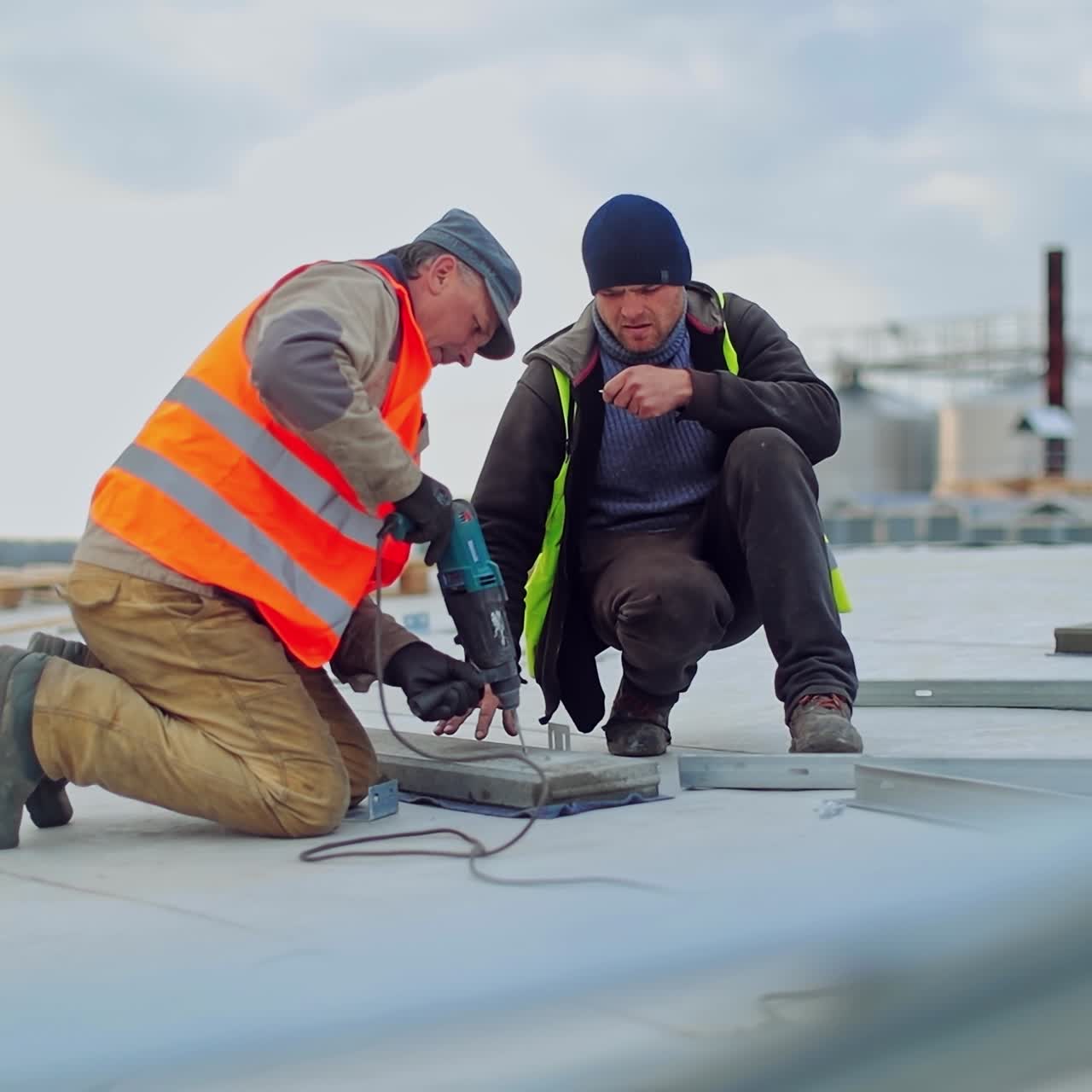 Technicians mounting solar panels