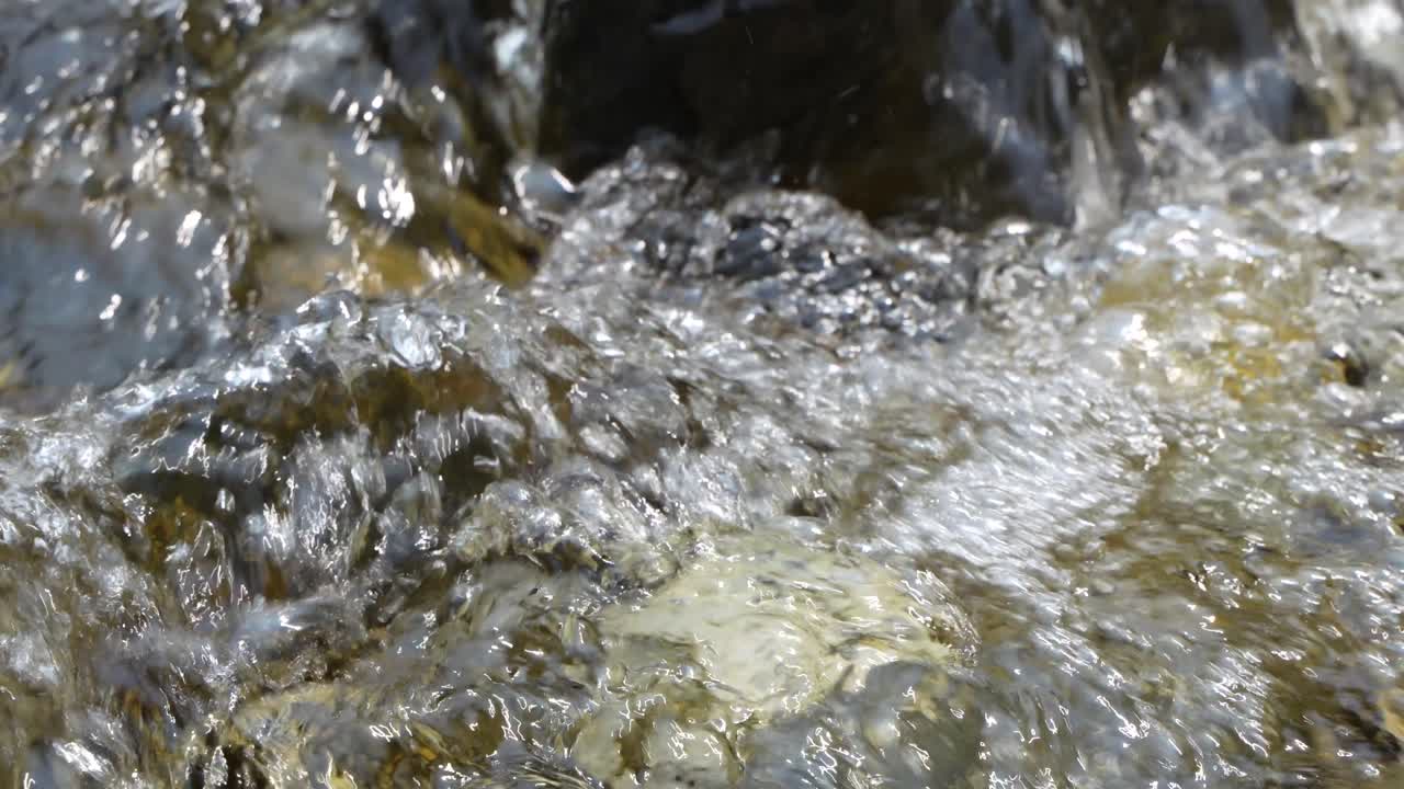 Water is flowing through a mountain torrential river.