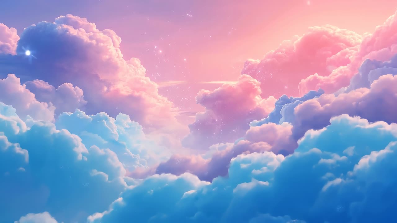 Nuvens de pôr do sol oníricas de um ângulo baixo, perfeito para um cenário de vídeo sereno