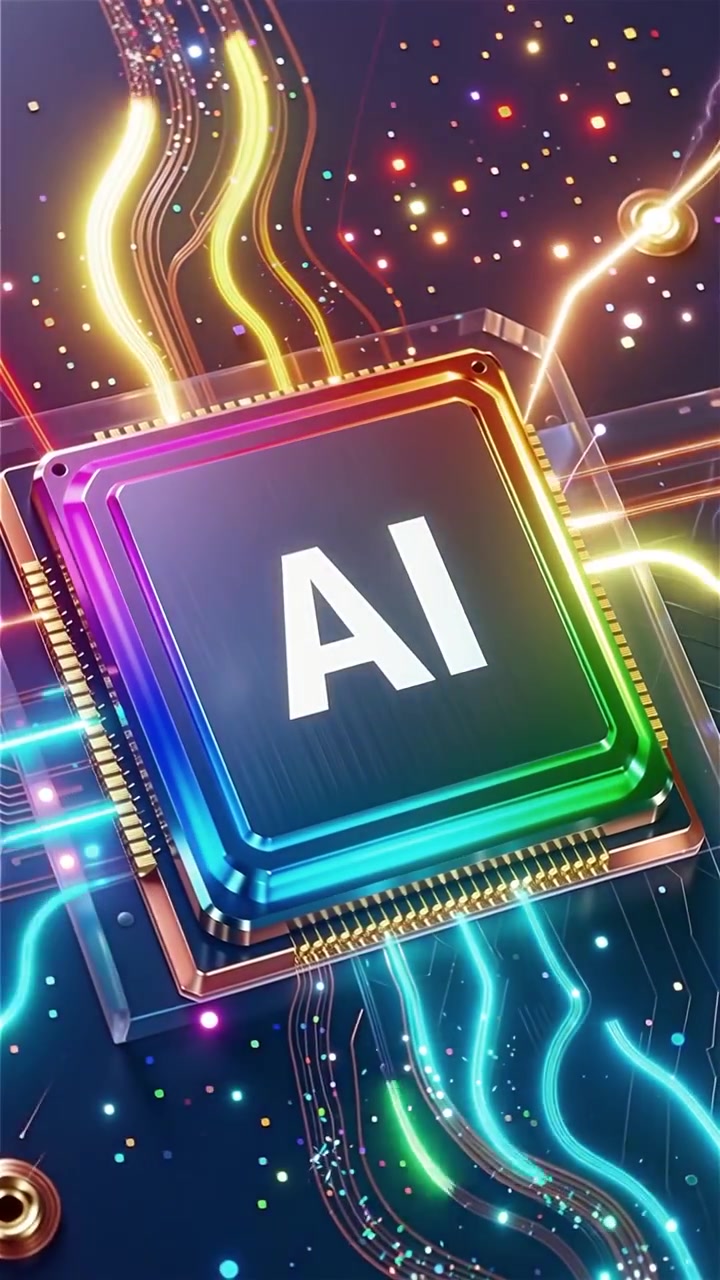 Sfondo tecnologico futuristico con chip AI e scheda madre
