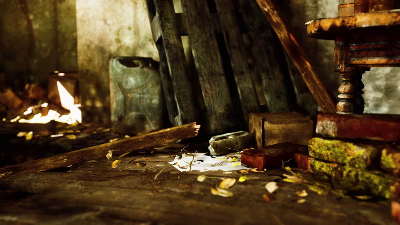 폐허가 된 버려진 식물로 뒤 ⁇ 인 내부