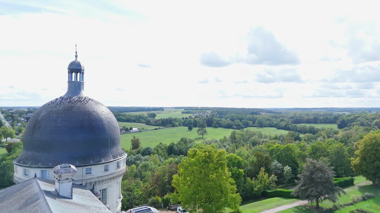 Aerial close up view of Valen&ccedil;ay Castle roof, France