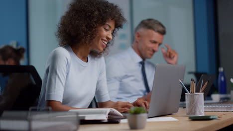 business woman looking at laptop screen. female manager working on laptop