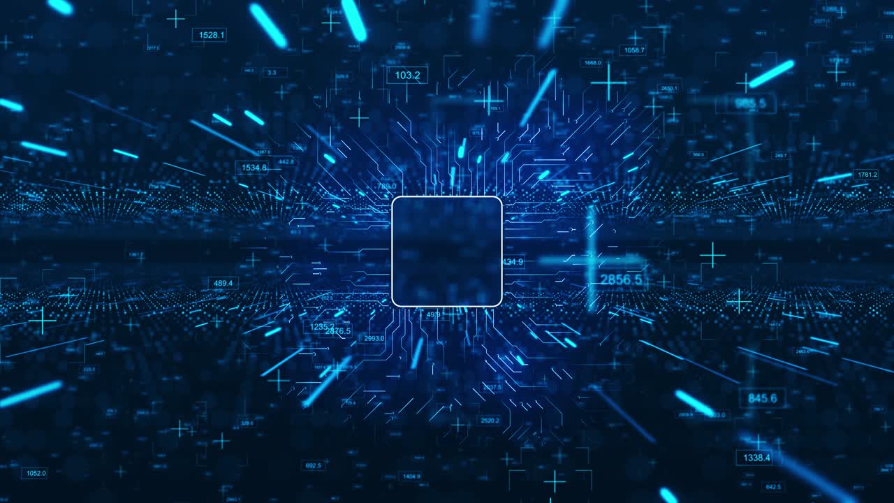 Futuristic growing neural network web connected nodes computer big data digital tunnel square