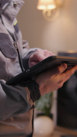 technician using a tablet at home for inspection