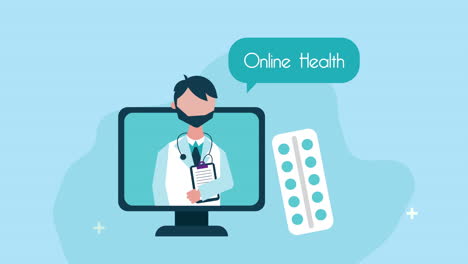doctor in desktop telemedicine technology animation