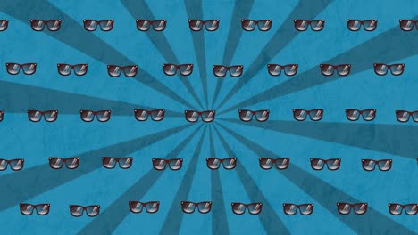 animation of sunglasses in repetition over stripes on blue background