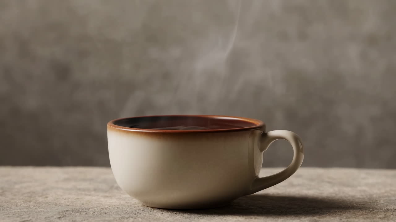 Tazza di caffè calda con vapore su una superficie di pietra