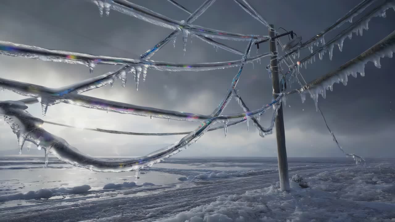 Frozen Power Lines After Ice Storm