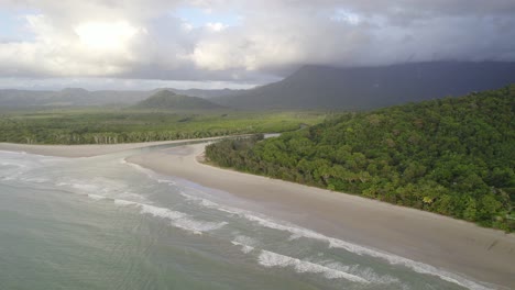 white sand beach at daintree national park in far north queensland, australia - aerial drone shot