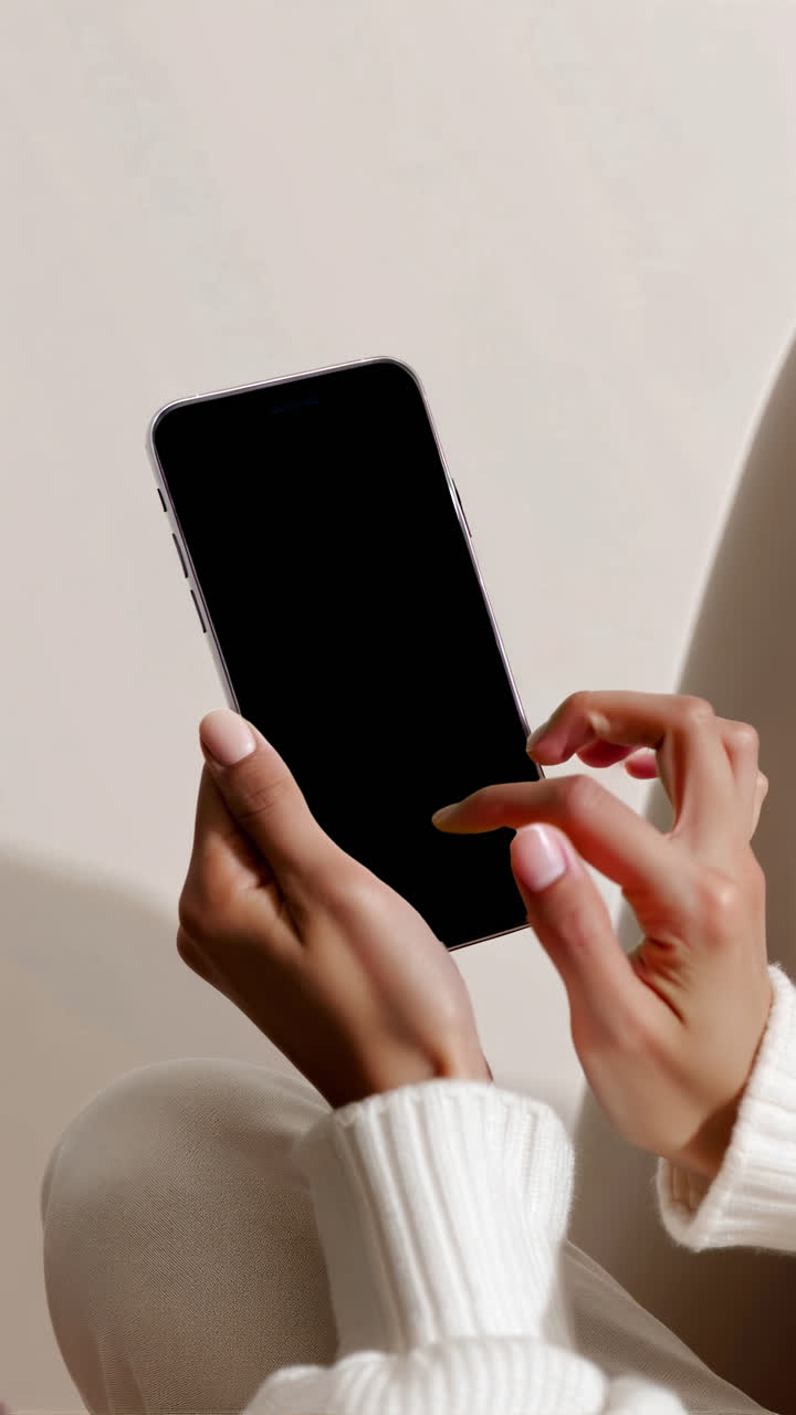 Mobile phone screen in hands of a woman live mockup, animated overlay, transparent 4K video, alpha