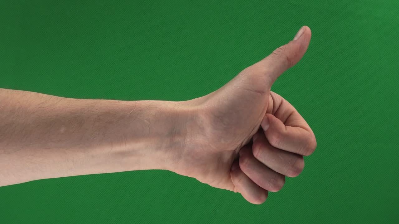 Collection of male hand positive and negative gestures on a green screen