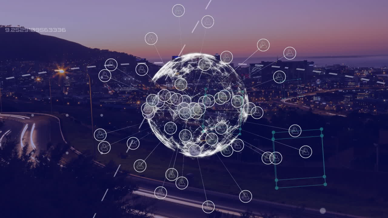 Globo che gira con dati e rete di connessione bianca