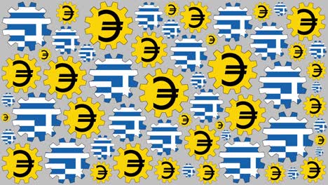 greek flag and euro sign gears spinning background