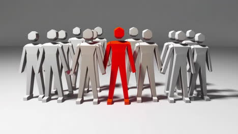 single red figure among a group of gray figures