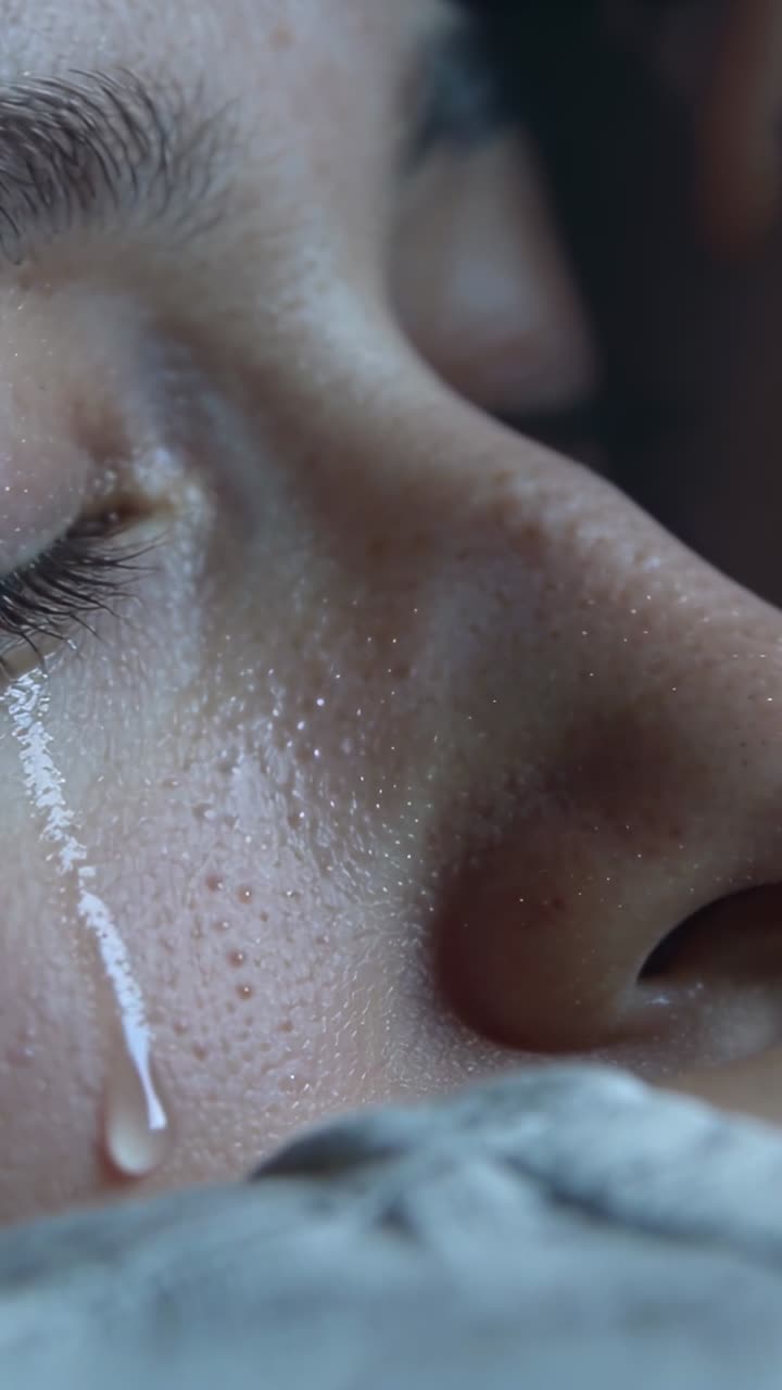 Close-up of a Tear Rolling Down a Person's Cheek