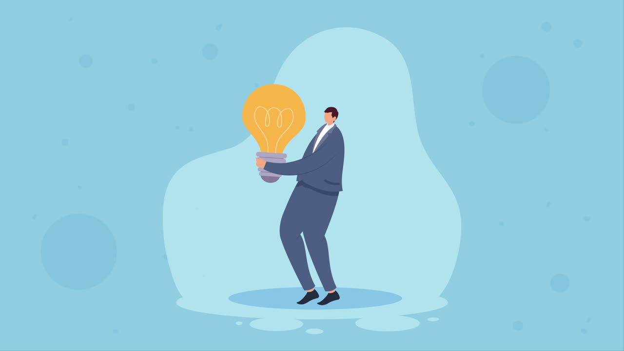 elegant businessman with bulb character animation