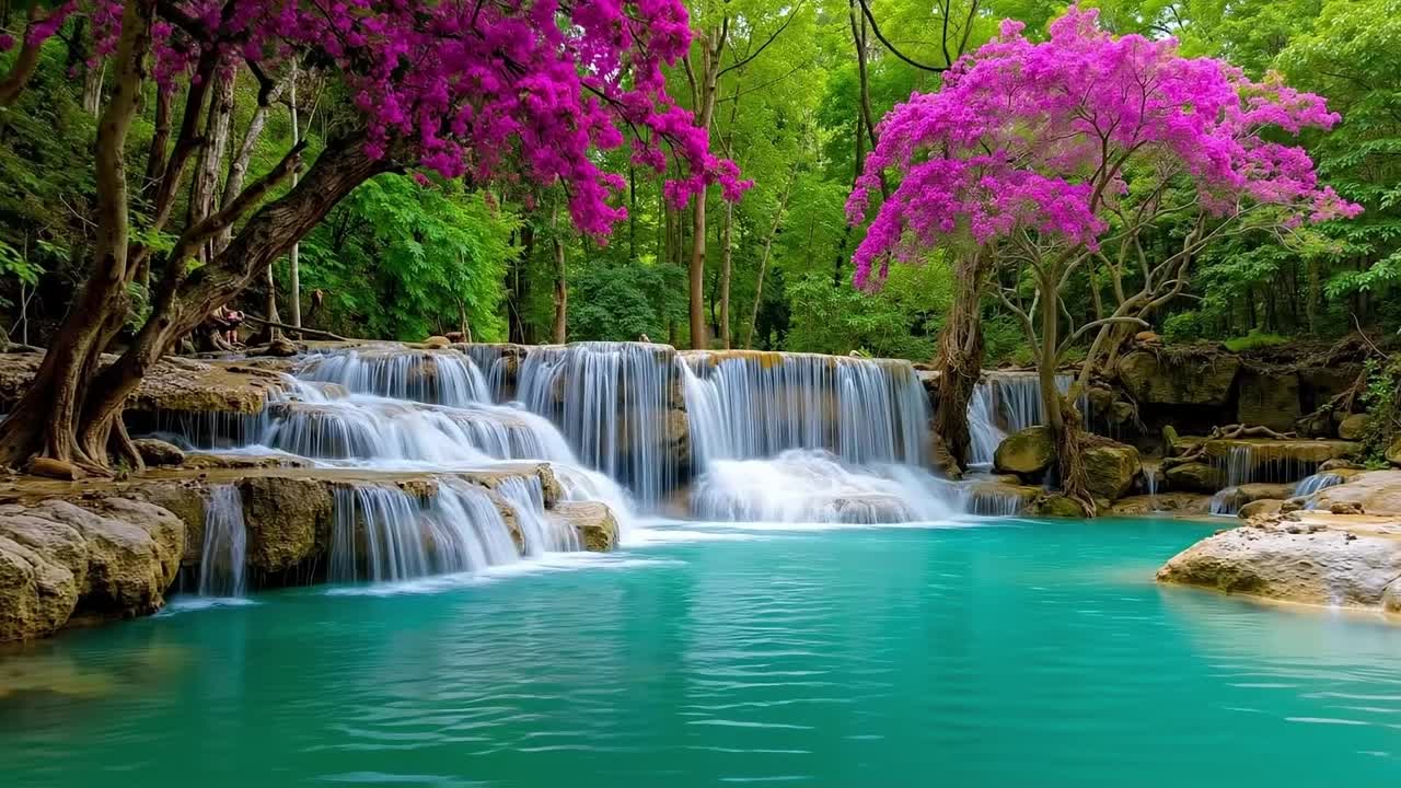 푸른 숲 한가운데 에 있는 작은 폭포