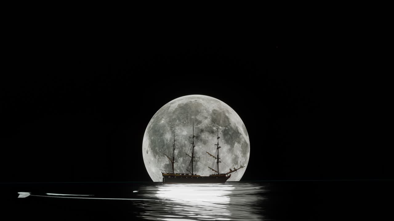 Vintage Ship Under a Full Moon