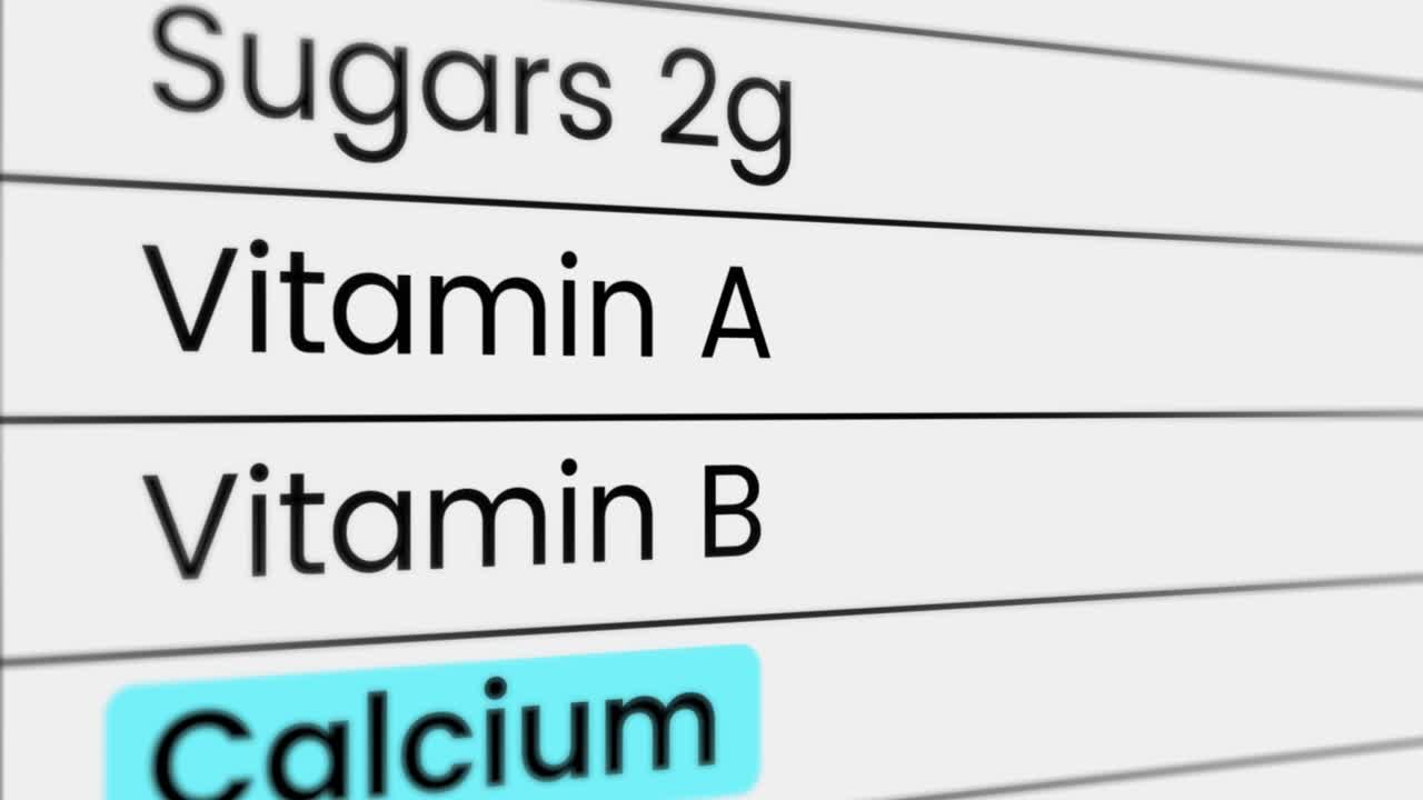 Digital Nutrition Facts Label Scrolling and Highlighting Calcium