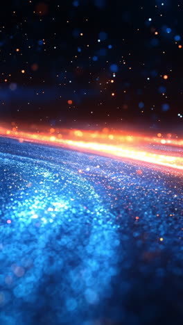 a colorful galaxy with a bright blue line that runs through it. the blue line is surrounded by orange and blue dots, creating a vibrant and dynamic scene. the blue line appears to be a swirling vortex