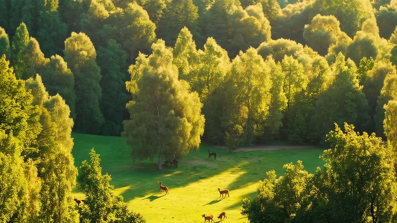 Birds Flying Through Forest at Sunrise/Sunset