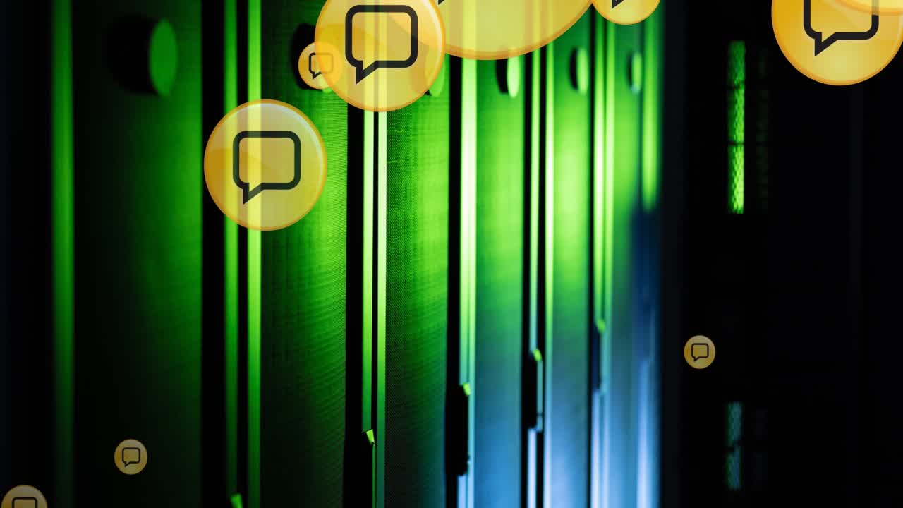 Animation of connections with icons and data processing over computer servers
