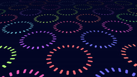 Colorful neon circles and dots pattern in rows