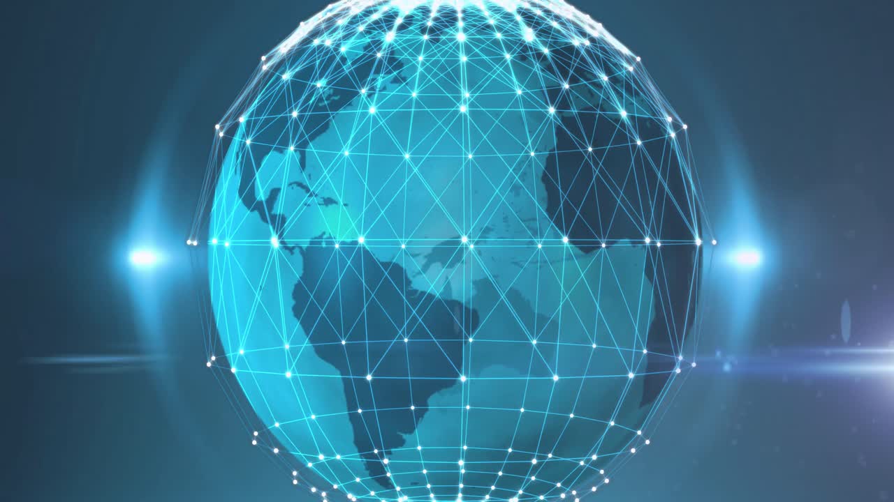 Animation of digital network of connections with globe