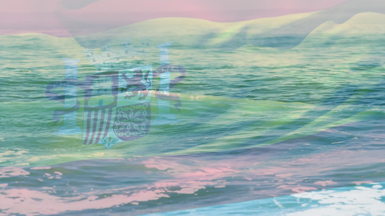 바다의 파도에 맞서 스페인  ⁇ 발을 흔드는 디지털 구성