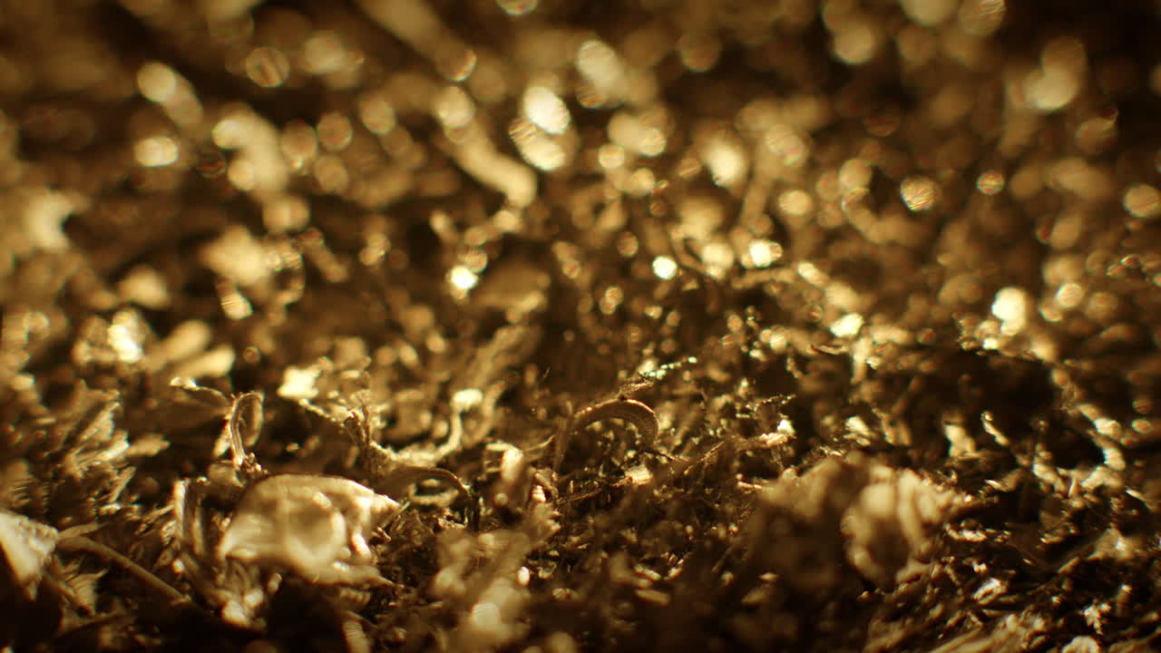 Golden color metal fillings chaotic movement