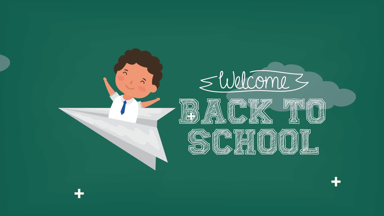 종이 비행기에서 날아다니는 소년과 함께 학교 시즌으로 돌아갑니다.