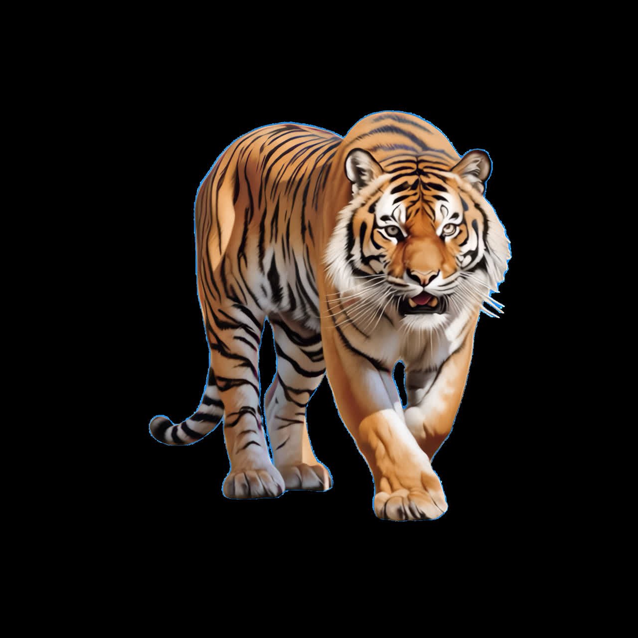 Majestic tiger animation isolated asset, transparent 4K video, alpha channel, ProRes 4444