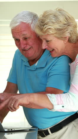 pareja de ancianos usando una computadora portátil