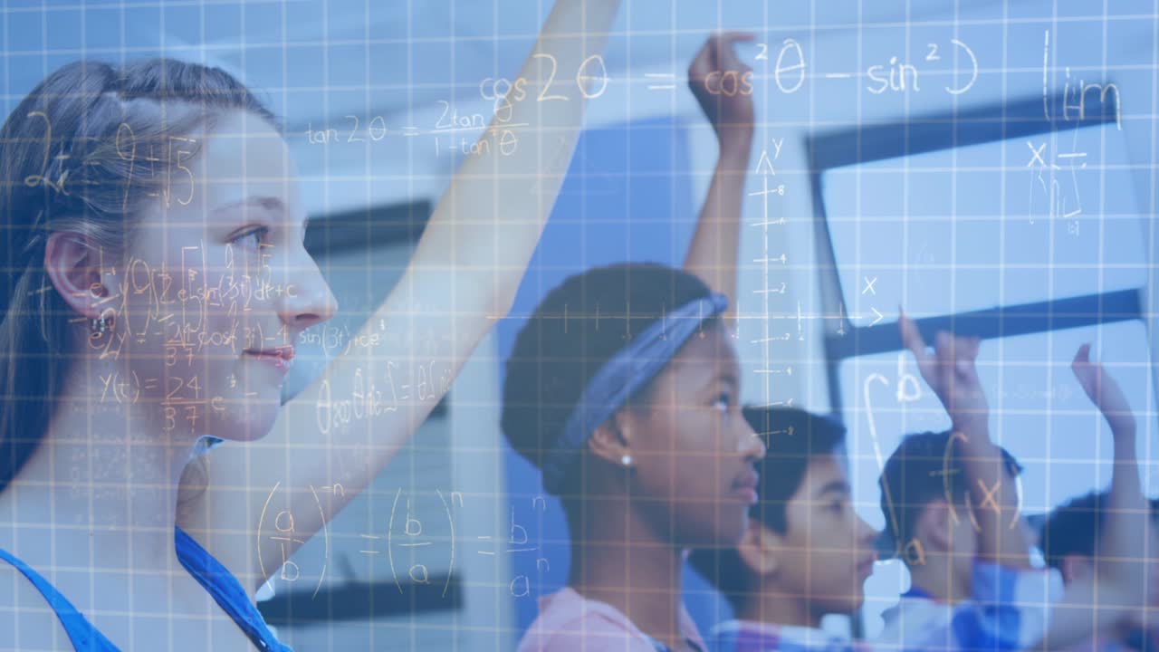수학 방정식의 애니메이션 학교 학생들을 통해