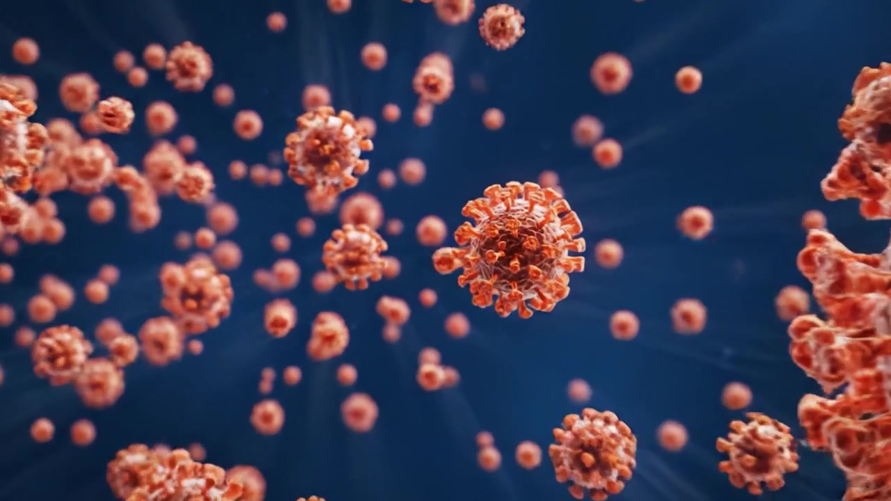 Detailed Close-Up of a Virus Particle Interacting with a Cell, Highlighting Microscopic Structure and Behavior in a Scientific Visualization