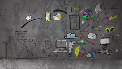 animación de iconos sobre un fondo gris