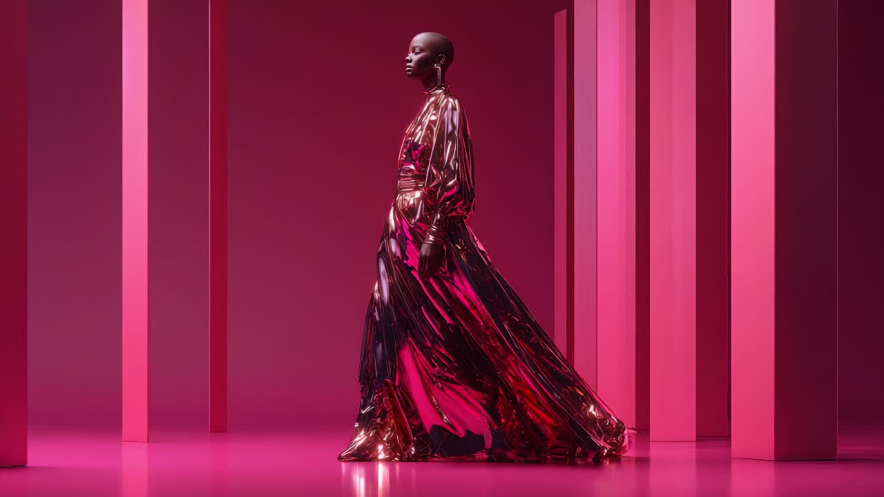 Editoriale di alta moda con abito metallizzato