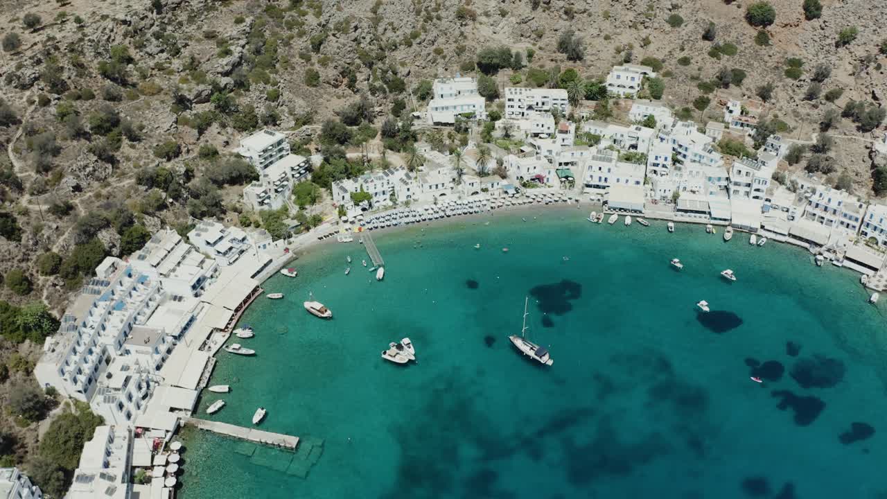 Aerial drone shot of old coastal town on Island