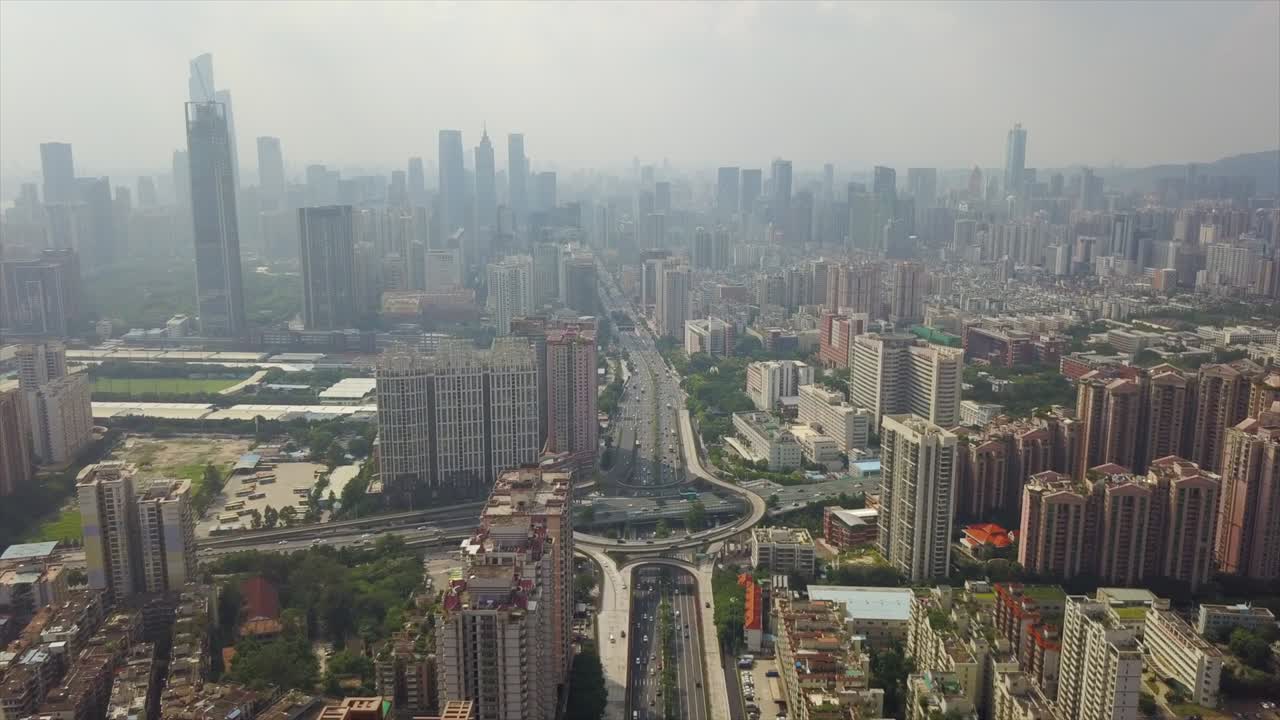 china día soleado famosa ciudad de guangzhou tráfico carretera cruce panorama aéreo 4k