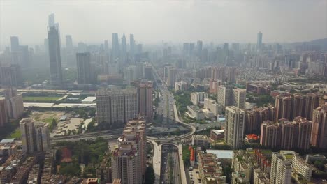 china sunny day famous guangzhou city traffic road junction aerial panorama 4k