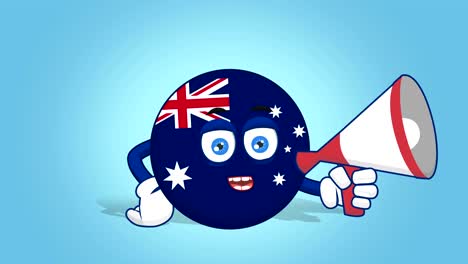 cartoon icon flag australia megaphone speaker with face animation with alpha matte