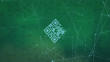 efecto de fallo sobre un escáner de código qr sobre una red de conexiones contra fondo verde