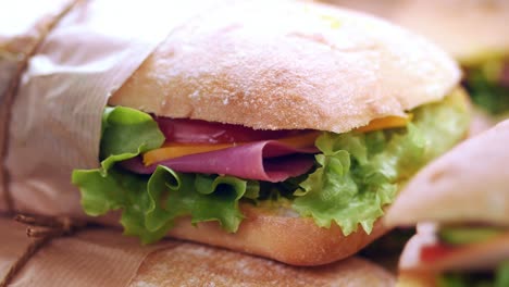 close-up view of delicious sandwiches