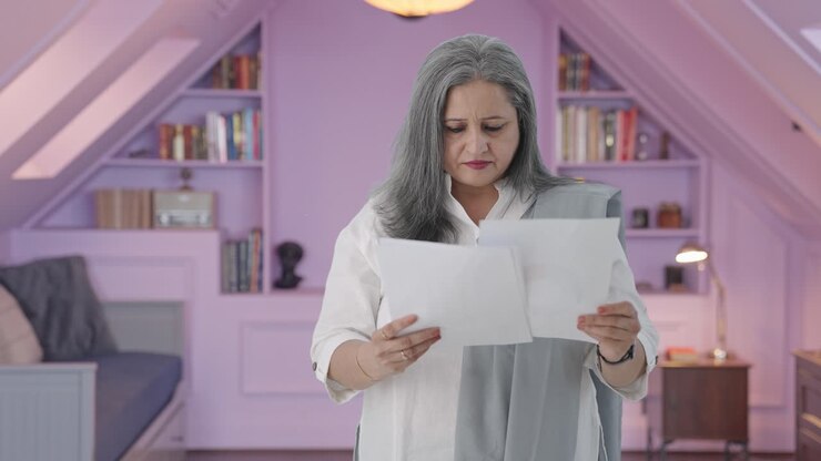 anciana india leyendo informes