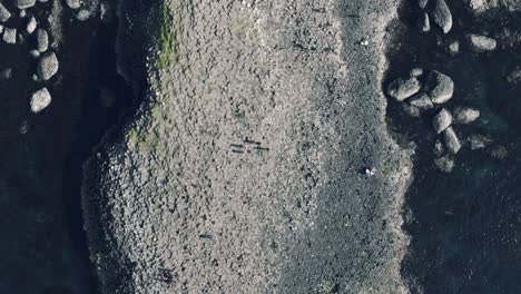 High-Birdseye-View-of-Giant's-Causeway-with-People-and-Shadows